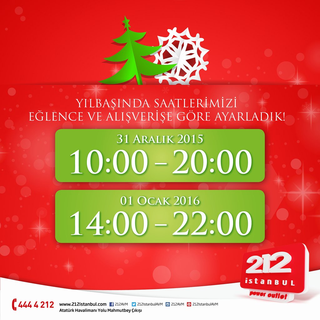 212 AVM Yilbaşı Çalışma Saatleri 