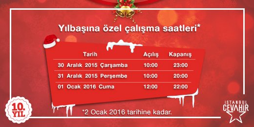 Cevahir AVM Yılbaşı Çalışma Saatleri 
