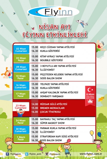Flyinn AVM Nisan Ayı Çocuk Etkinlik Takvimi 