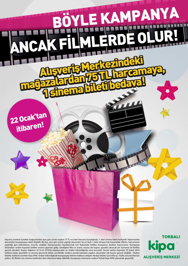 Torbalı Kipa AVM `den 75 TL `lik Harcamaya 1 Sinema Bileti Hediye